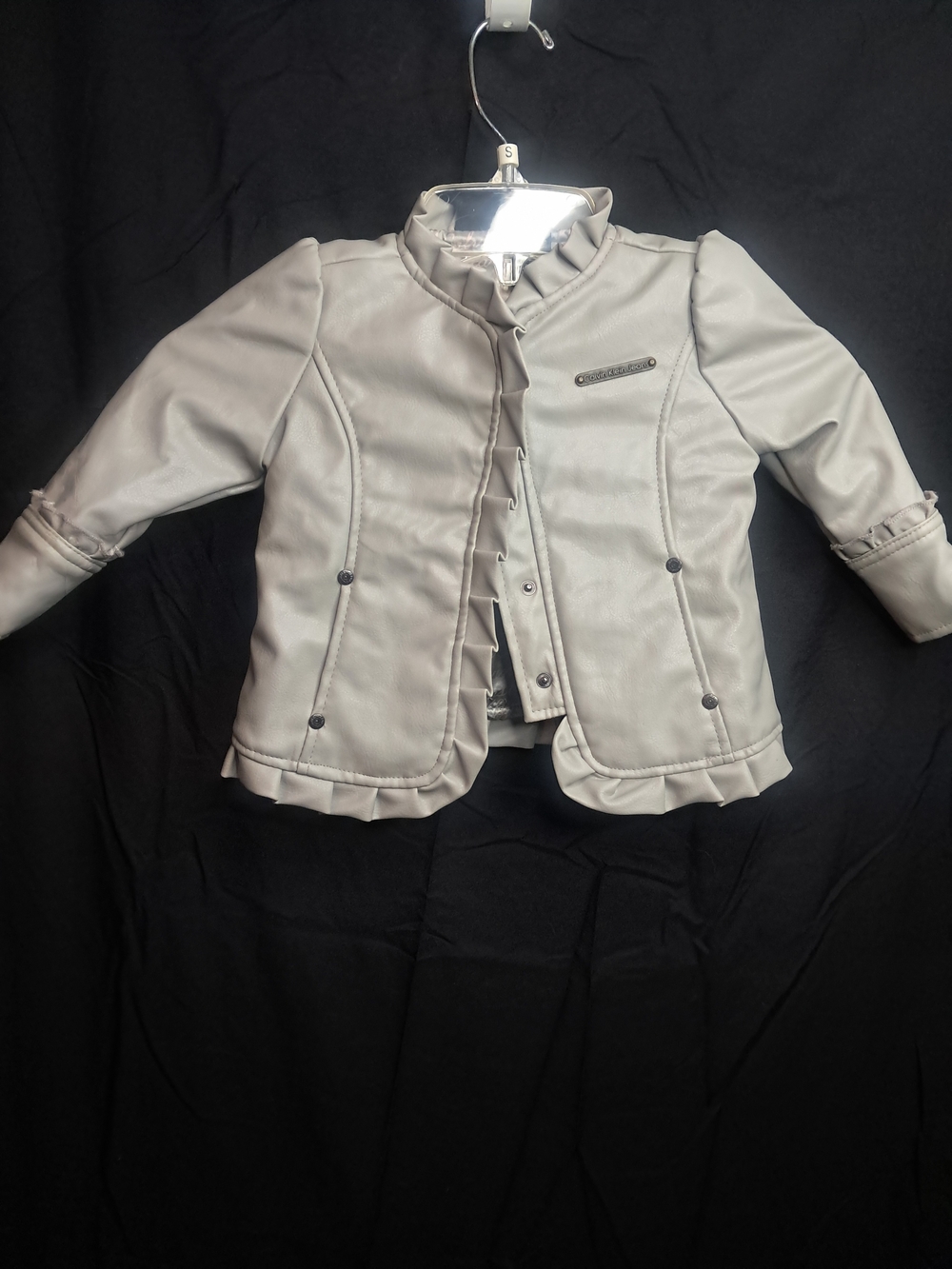 Calvin Klein Girls' Light Gray Ruffle-Trim Jacket